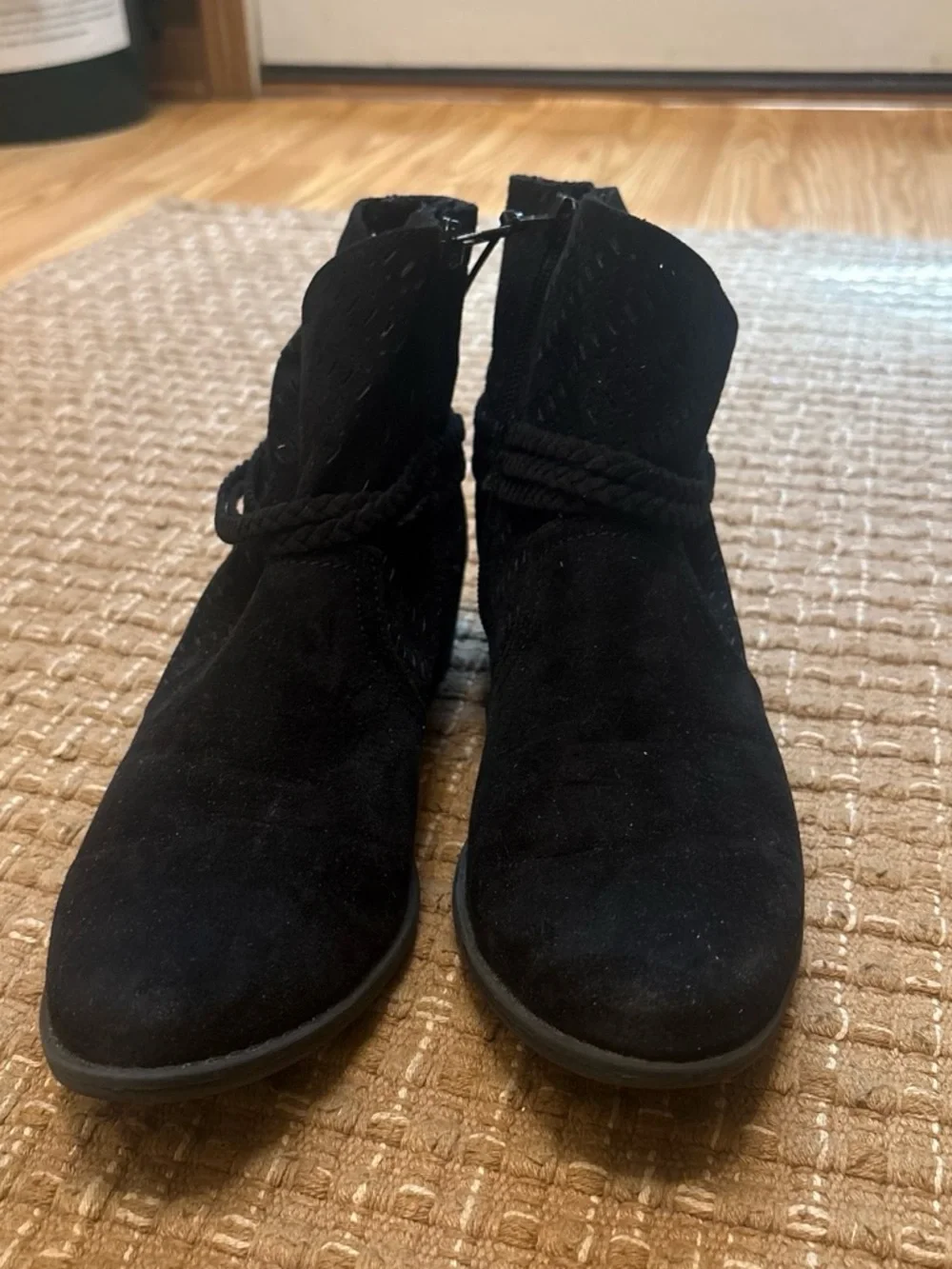 Qupid Black Suede Braided Ankle Booties
